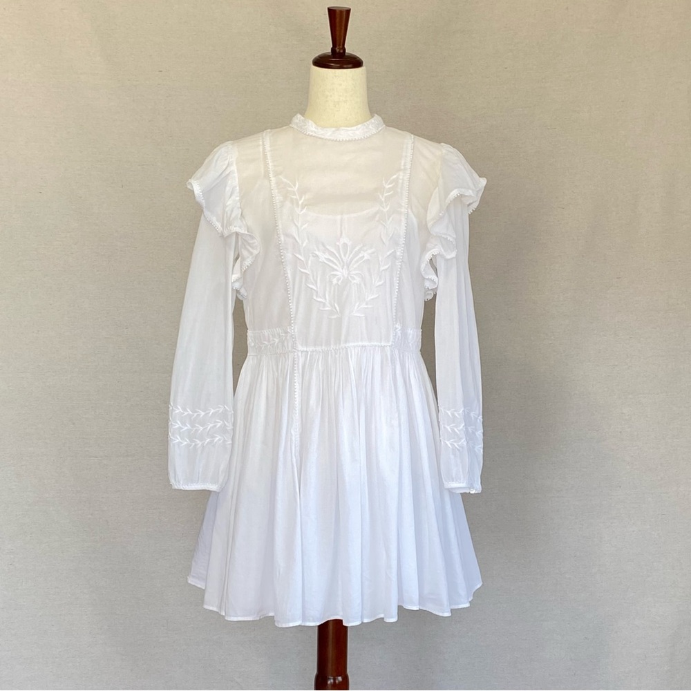 Banana Republic Esme Embroidered Ruffled Mini Dress Bishop Sleeves - Picture 16 of 16